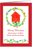 Merry Christmas From Realtor Red House Holly Custom Name card