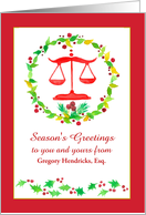 Merry Christmas From Attorney Red Scales Holly Custom Name card