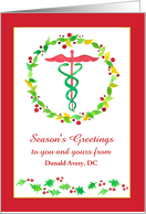 Merry Christmas From Chiropractor Caduceus Holly Custom Name card