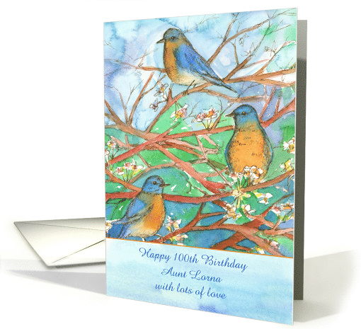 Happy 100th Birthday Aunt Bluebirds Custom Name card (1444230)