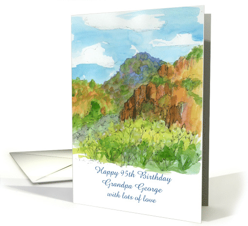 Happy 95th Birthday Watercolor Mountain Landscape Custom Name card