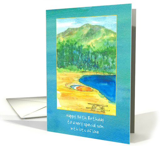 Happy 35th Birthday Kayak Mountain Lake Custom Name card (1445456)