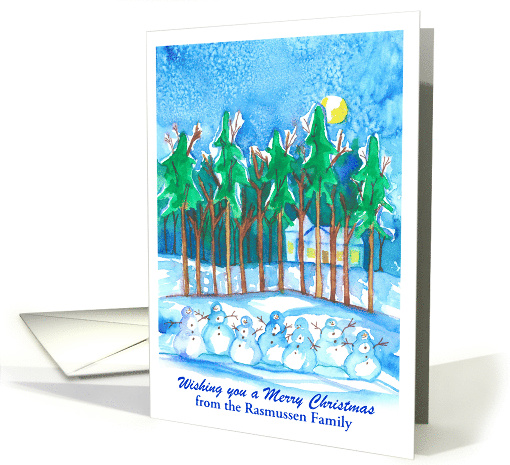 Merry Christmas Snowman Winter Forest Landscape Custom card (1446468)