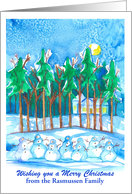 Merry Christmas Snowman Winter Forest Landscape Custom card