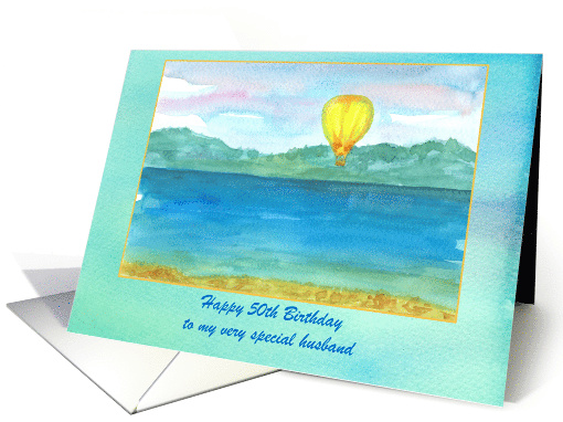 Happy 50th Birthday Husband Hot Air Balloon Watercolor Custom card