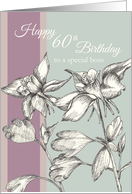 Happy 60th Birthday Boss Columbine Flowers Ink Drawing card