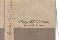 Happy 60th Birthday Boss Plant Ink Drawing Earth Tones Stripe card