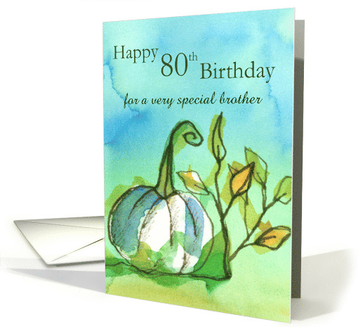 Happy 80th Halloween Birthday Brother Ghost Pumpkin Watercolor card