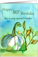 Happy 80th Halloween Birthday Brother Ghost Pumpkin Watercolor card