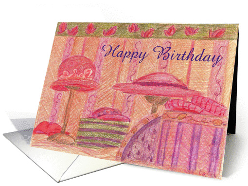 Red Hat Happy Birthday Vintage Hat Boxes card (145946)