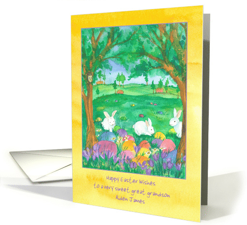 Happy Easter Great Grandson Rabbits Custom Name card (1461414)