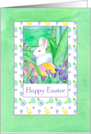 Happy Easter White Rabbit Painted Eggs card