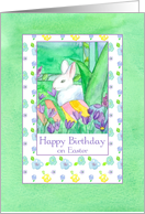 Happy Birthday on Easter White Rabbit Eggs card