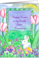 Happy Easter Sister White Rabbit Painted Eggs Custom Name card