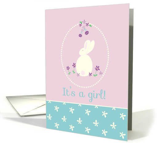 New Baby Girl Birth Announcement White Rabbit card (146530)
