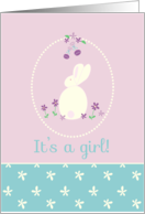 New Baby Girl Birth Announcement White Rabbit card