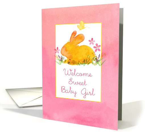 Welcome New Baby Girl Bunny Rabbit Watercolor card (146532)