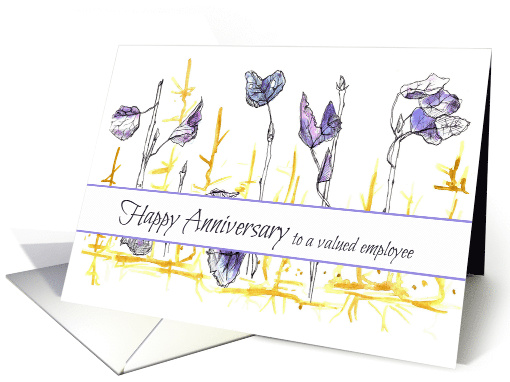 Happy Anniversary Valued Employee Leaves Pen and Ink card (146538)