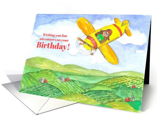 Happy Birthday Child Flying Yellow Airplane card (1466422)