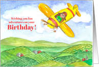 Happy Birthday Child Flying Yellow Airplane card
