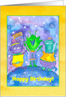 Happy Birthday Aliens Planets Outer Space card
