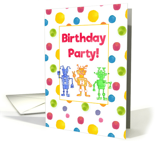 Birthday Party Invitation Colorful Robots card (1466636)
