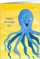 Happy Birthday Blue Octopus Custom Name card