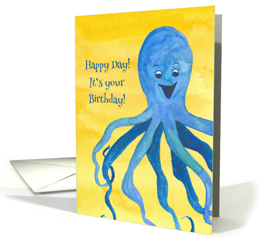 Happy Birthday Blue Octopus Watercolor card (1467846)