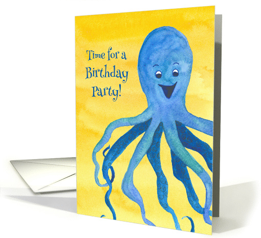 Kids Birthday Party Invitation Blue Octopus Watercolor card (1467954)