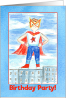 Kids Birthday Party Invitation Superhero Watercolor card