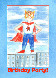 Kids Birthday Party Invitation Superhero Watercolor
