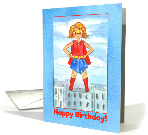 Happy Birthday Girl Superhero Watercolor card (1468462)