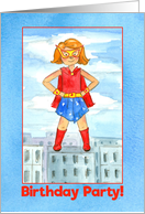 Kids Birthday Party Girl Superhero Watercolor card