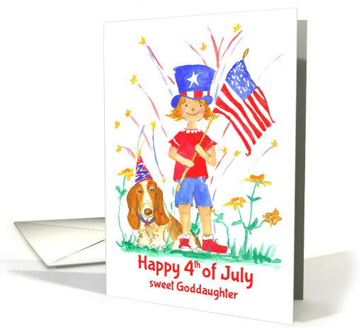 Happy 4th of July Sweet Goddaughter Fireworks Hound Dog card (1469704)