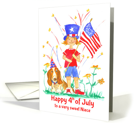 Happy 4th of July Sweet Niece Fireworks Hound Dog card (1469706)