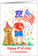 Happy 4th of July Sweet Nephew Flag Fireworks Pet Dog card