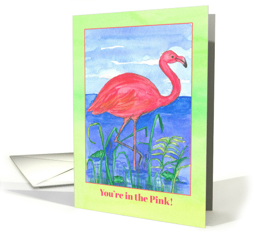 Good Health Feeling Better Flamingo Bird Frog Pond card (1470242)
