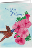 Happy Birthday Mom Hummingbird Pink Petunia card