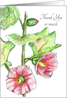 Thank you So Much Wedding Party Pink Hollyhock Flower Sketch card