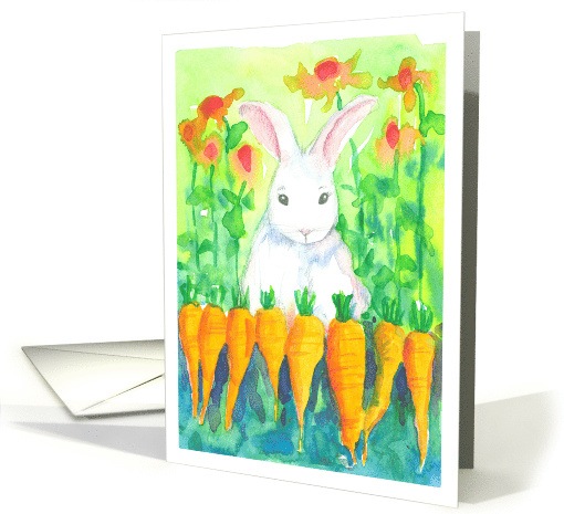 Happy Easter White Rabbit Garden Carrots card (1472288)