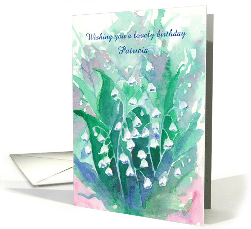 Happy Birthday Lily Of The Valley Watercolor Flowers Custom Name card