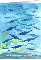 Bat Appreciation Day Watercolor Full Moon Mountains card
