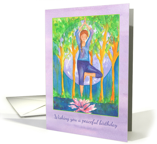 Yoga Tree Pose Happy Birthday Pink Lotus Flower card (1475870)