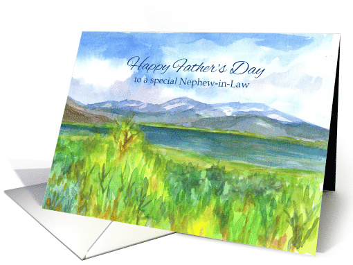 Happy Father's Day Nephew In Law Mountain Lake Watercolor card