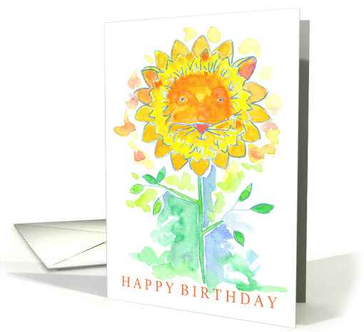 Happy Birthday Lion Watercolor Flower card (1481554)