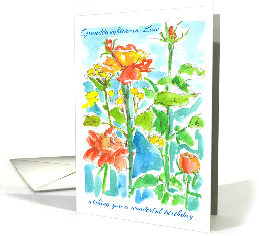 Happy Birthday Granddaughter in Law Orange Roses Watercolor card