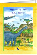 Dinosaurs Happy 6th Birthday Custom Name and Age Watercolor Illustration card