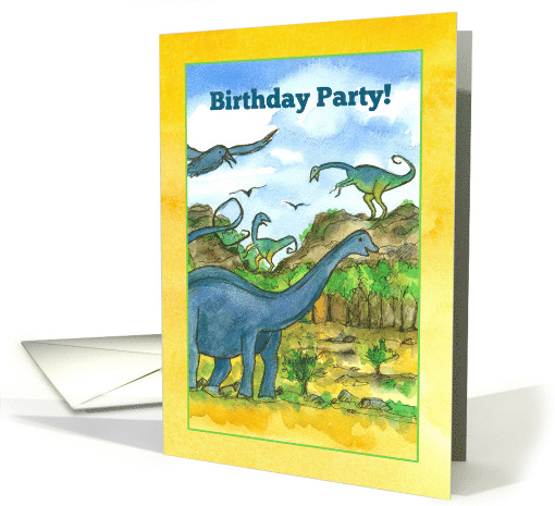 Birthday Party Invitation Dinosaurs Watercolor Illustration card