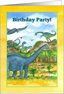 Birthday Party Invitation Dinosaurs Watercolor Illustration card