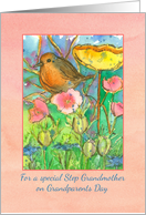 Happy Grandparents Day Step Grandmother Watercolor Bird Flowers card